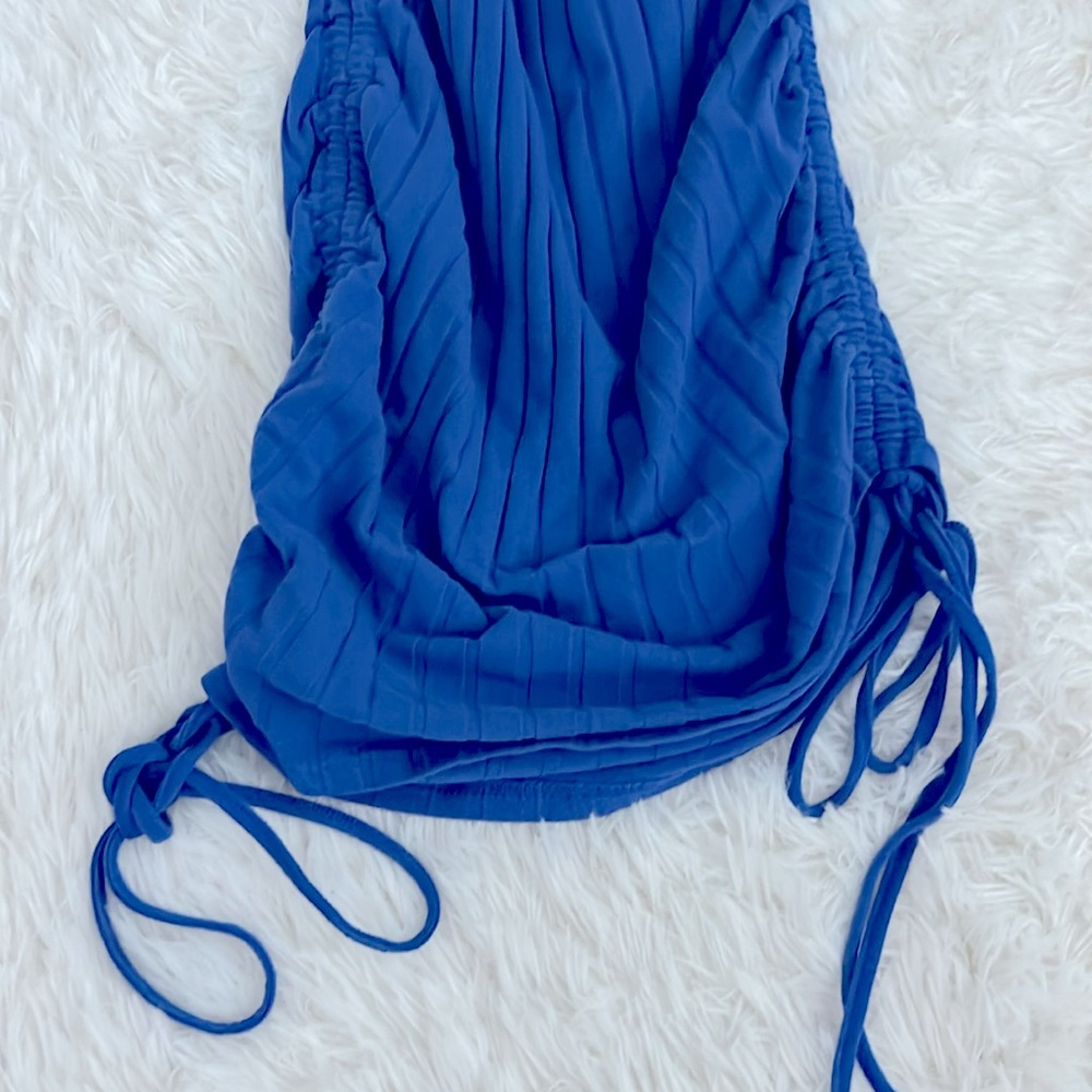 Blue Ruched Sleeveless Dress - Picture 4 of 4